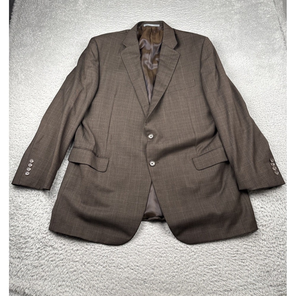 Loro Piana Hickey Freeman Blazer Mens 46L Brown Plaid Worsted Wool Sport‎ Coat